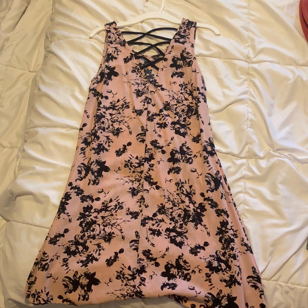 Pink and black floral flowy dress size SMALL